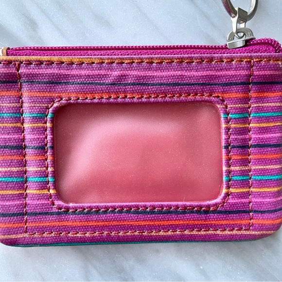 Fossil•Key~Per•Zip-Top ID Case•“Colorful”~Berry Toned Stripes•Laminated Canvas🌼 - Picture 7 of 12